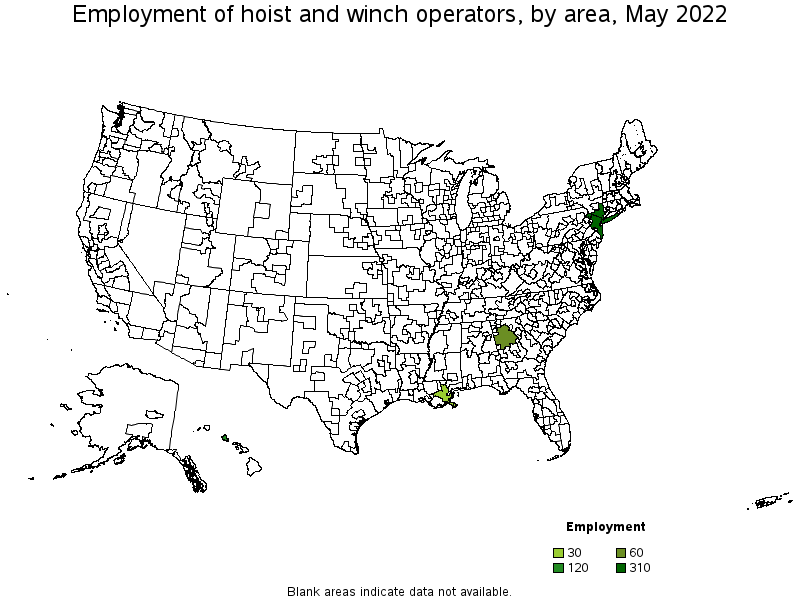 Map of employment of hoist and winch operators by area, May 2022
