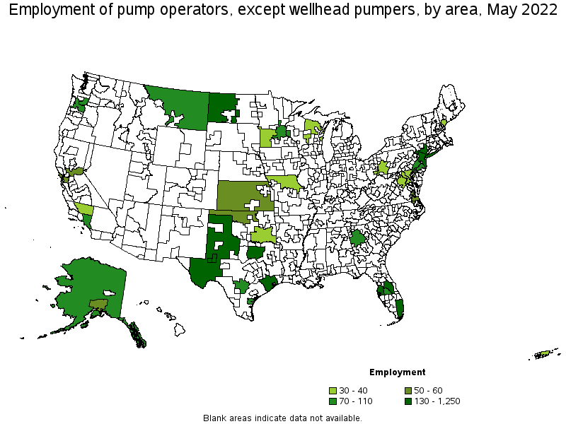 Map of employment of pump operators, except wellhead pumpers by area, May 2022