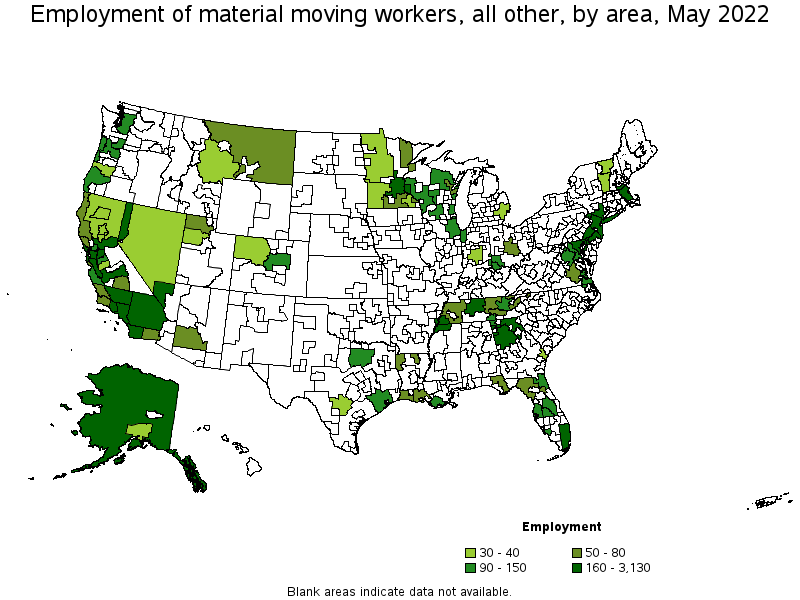 Map of employment of material moving workers, all other by area, May 2022