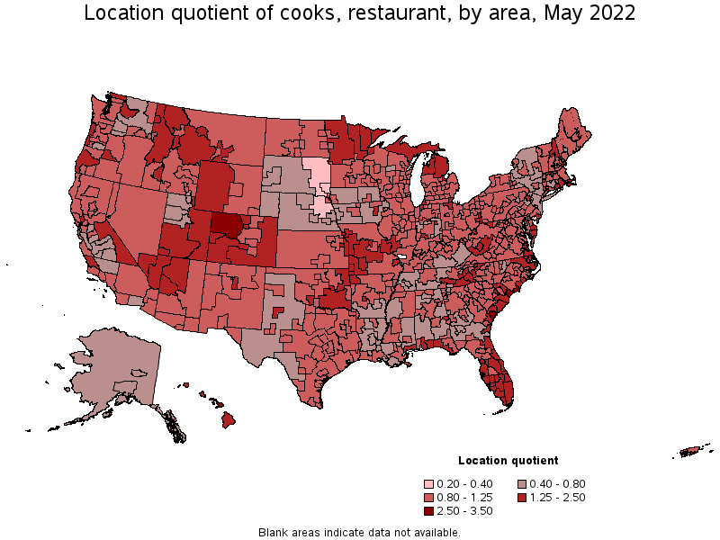Map of location quotient of cooks, restaurant by area, May 2022