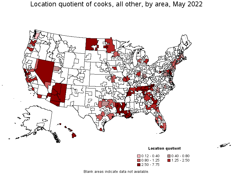 Map of location quotient of cooks, all other by area, May 2022