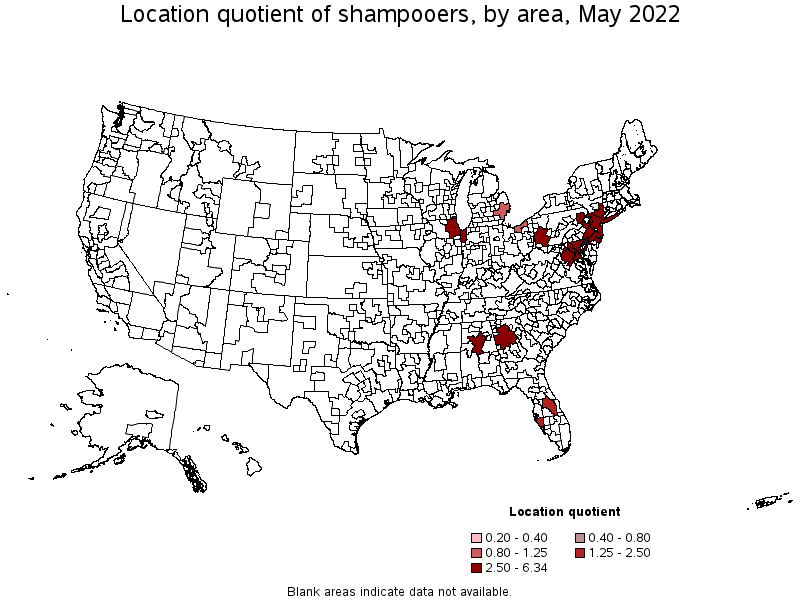Map of location quotient of shampooers by area, May 2022