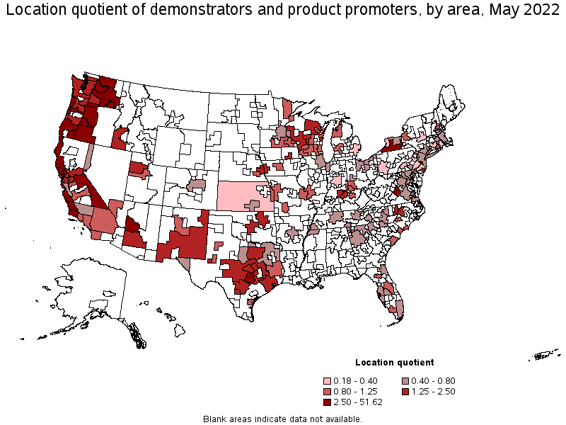 Map of location quotient of demonstrators and product promoters by area, May 2022