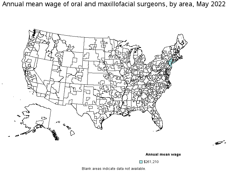 Map of annual mean wages of oral and maxillofacial surgeons by area, May 2022