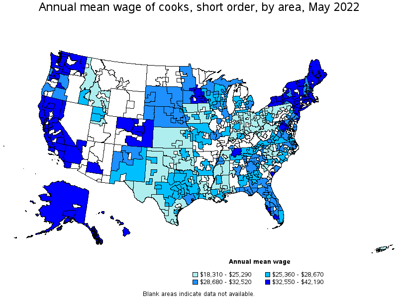 Map of annual mean wages of cooks, short order by area, May 2022