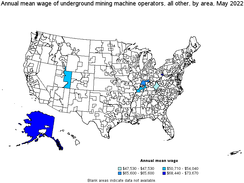 Map of annual mean wages of underground mining machine operators, all other by area, May 2022