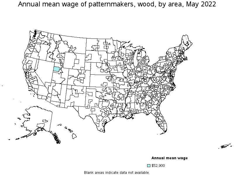 Map of annual mean wages of patternmakers, wood by area, May 2022