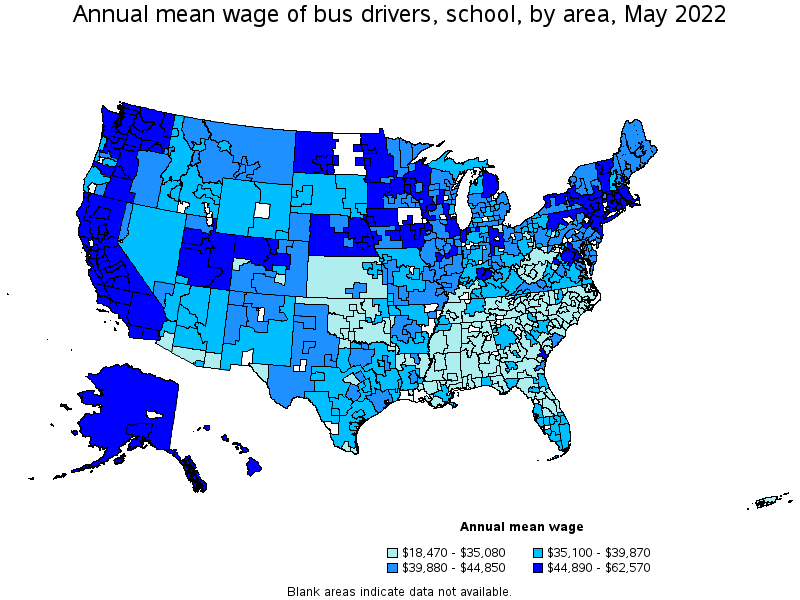 Map of annual mean wages of bus drivers, school by area, May 2022