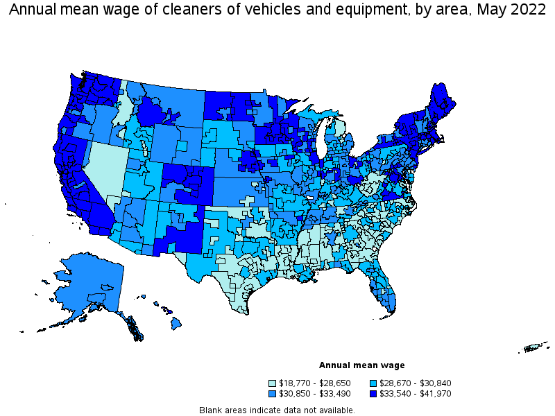 Map of annual mean wages of cleaners of vehicles and equipment by area, May 2022