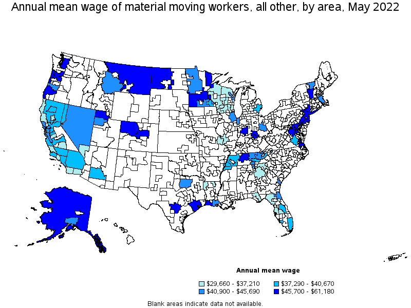 Map of annual mean wages of material moving workers, all other by area, May 2022