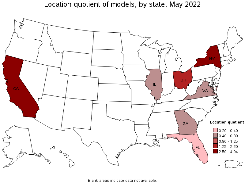 Map of location quotient of models by state, May 2022