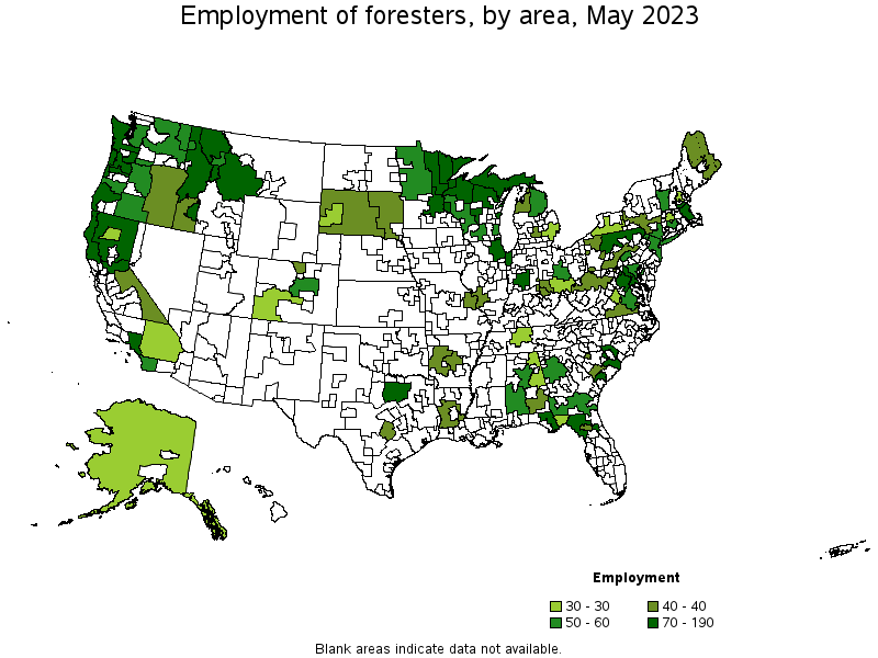 Map of employment of foresters by area, May 2023