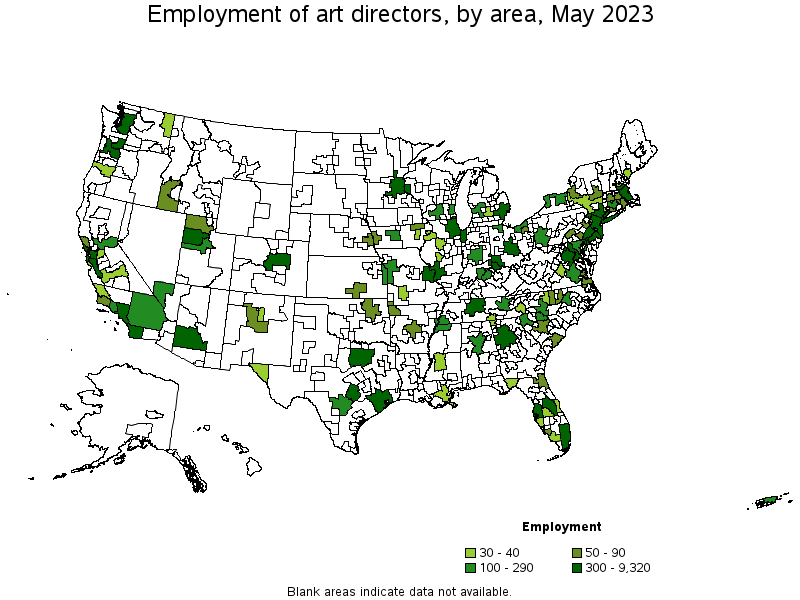 Map of employment of art directors by area, May 2023