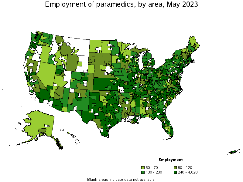 Map of employment of paramedics by area, May 2023