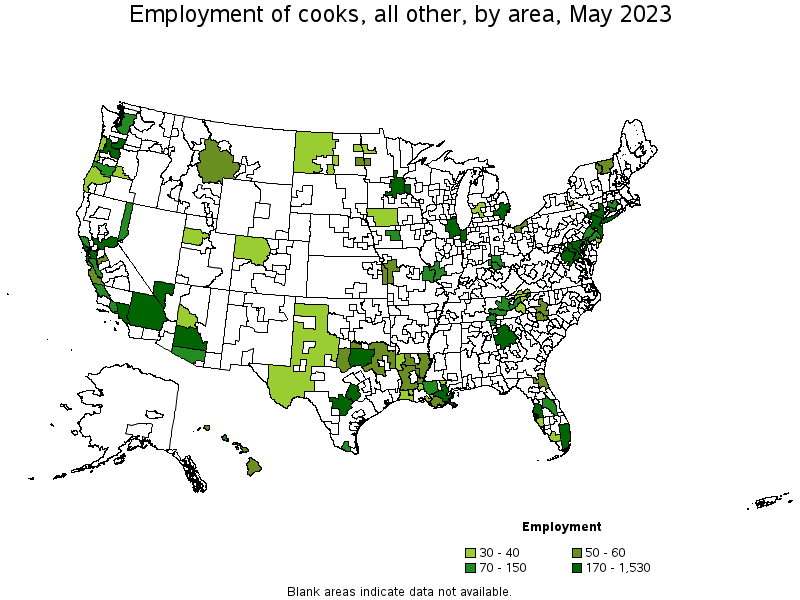 Map of employment of cooks, all other by area, May 2023
