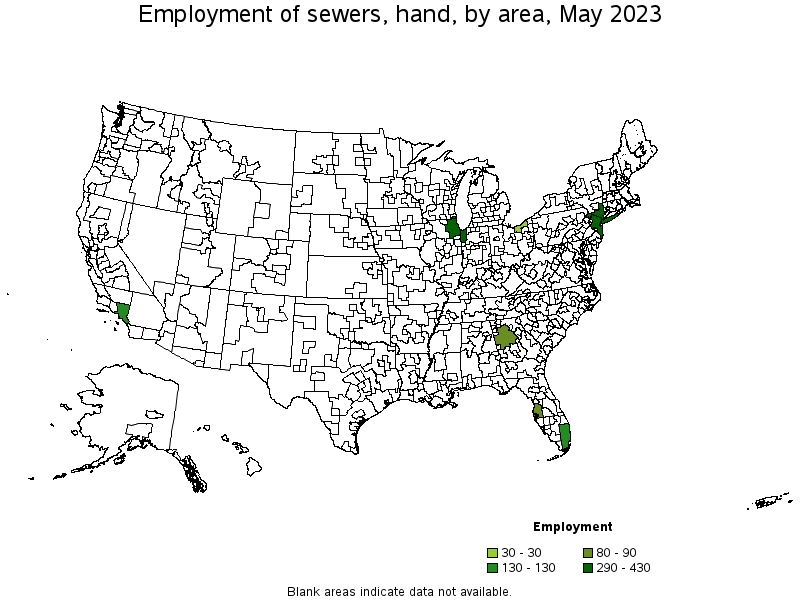 Map of employment of sewers, hand by area, May 2023