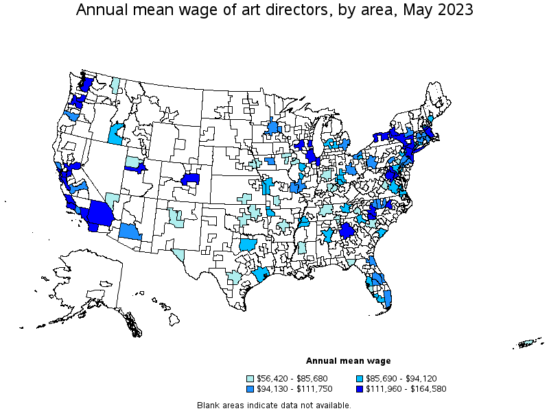 Map of annual mean wages of art directors by area, May 2023