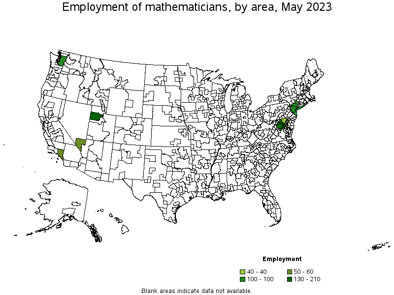 Map of employment of mathematicians by area, May 2023