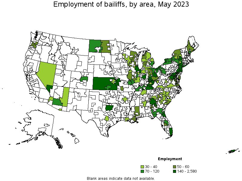 Map of employment of bailiffs by area, May 2023