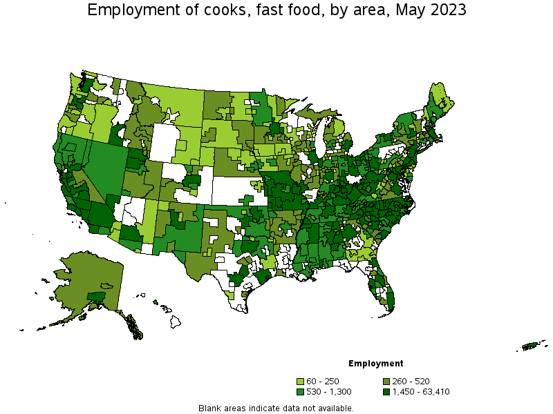 Map of employment of cooks, fast food by area, May 2023