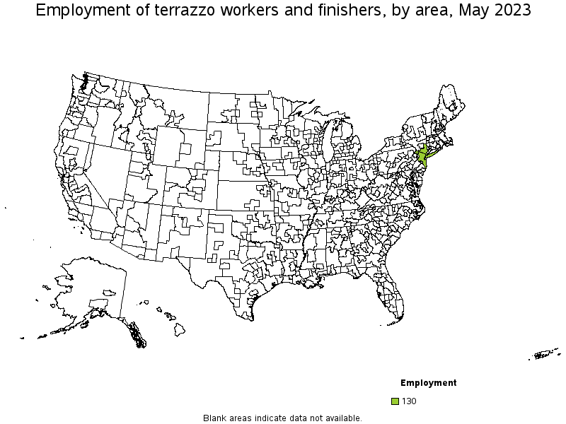 Map of employment of terrazzo workers and finishers by area, May 2023