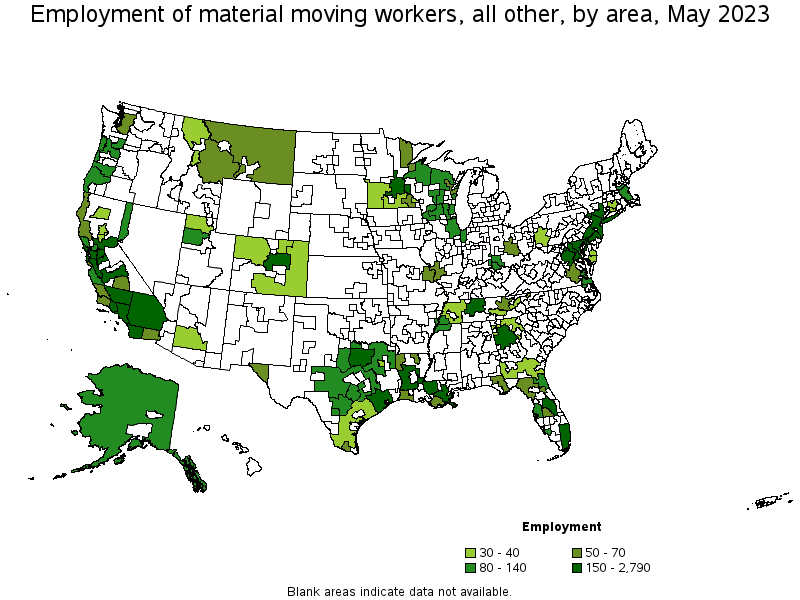 Map of employment of material moving workers, all other by area, May 2023