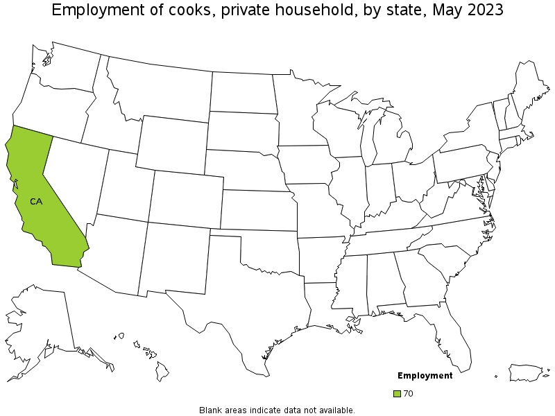 Map of employment of cooks, private household by state, May 2023