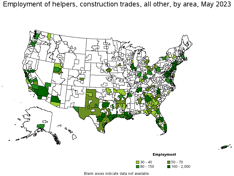 Map of employment of helpers, construction trades, all other by area, May 2022