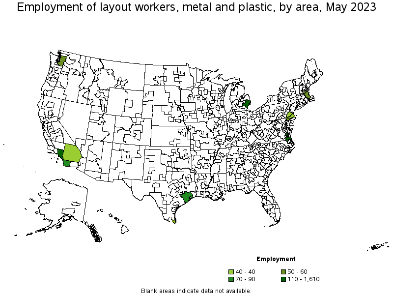 Map of employment of layout workers, metal and plastic by area, May 2022