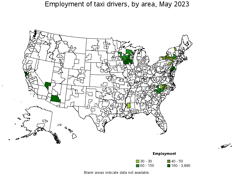 Map of employment of taxi drivers by area, May 2021