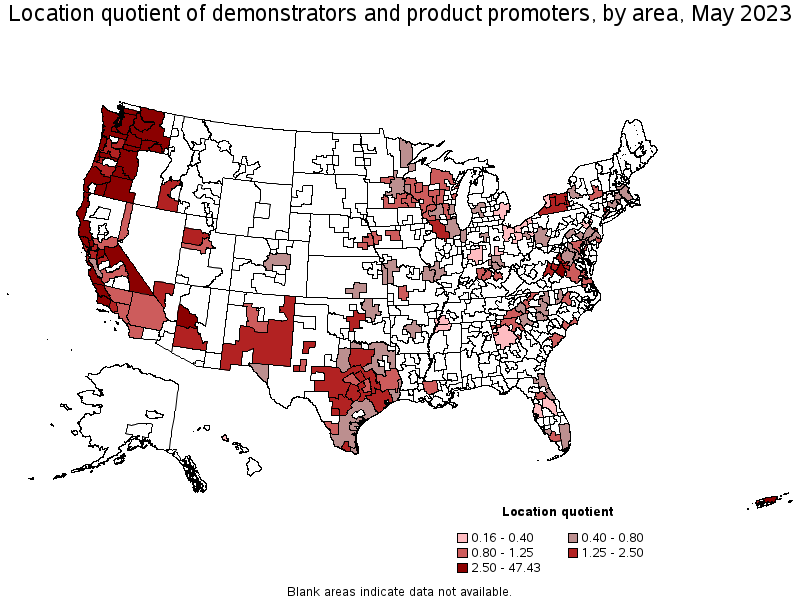 Map of location quotient of demonstrators and product promoters by area, May 2021