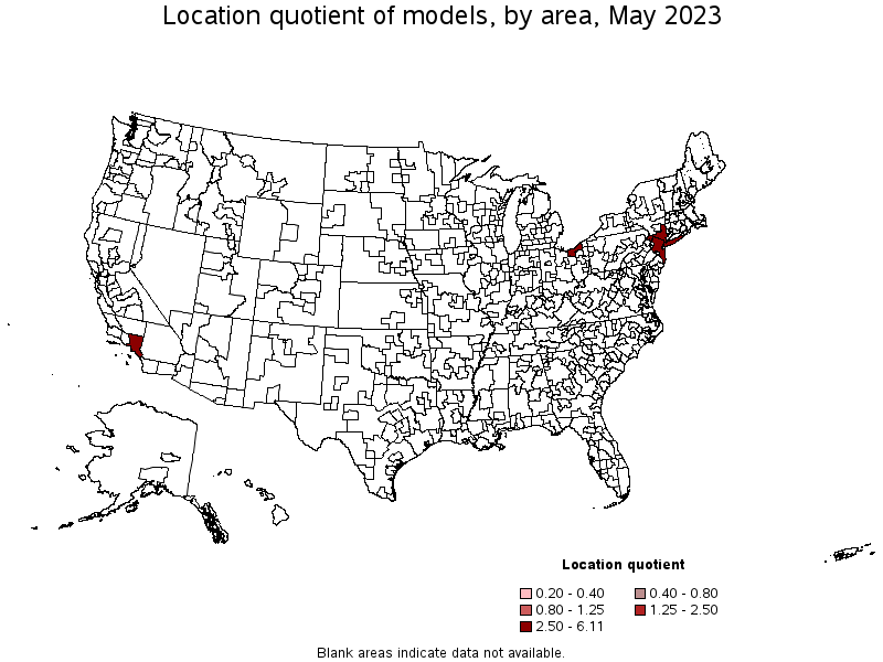 Map of location quotient of models by area, May 2023