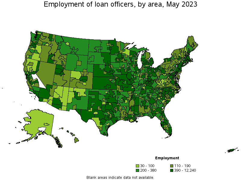 Map of employment of loan officers by area, May 2022