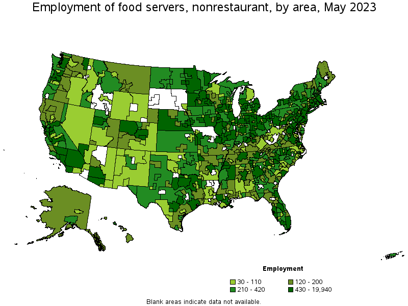 Map of employment of food servers, nonrestaurant by area, May 2022
