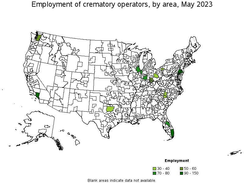 Map of employment of crematory operators by area, May 2021