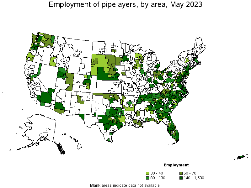 Map of employment of pipelayers by area, May 2022