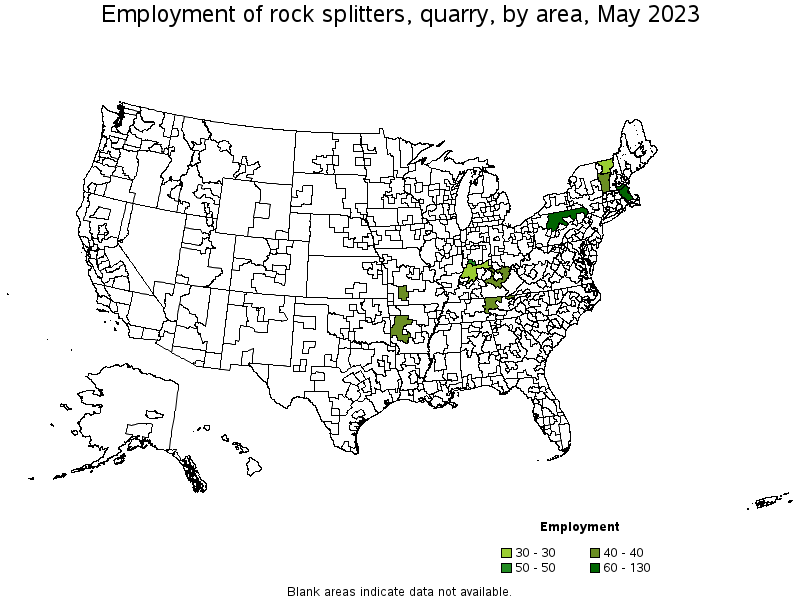 Map of employment of rock splitters, quarry by area, May 2022