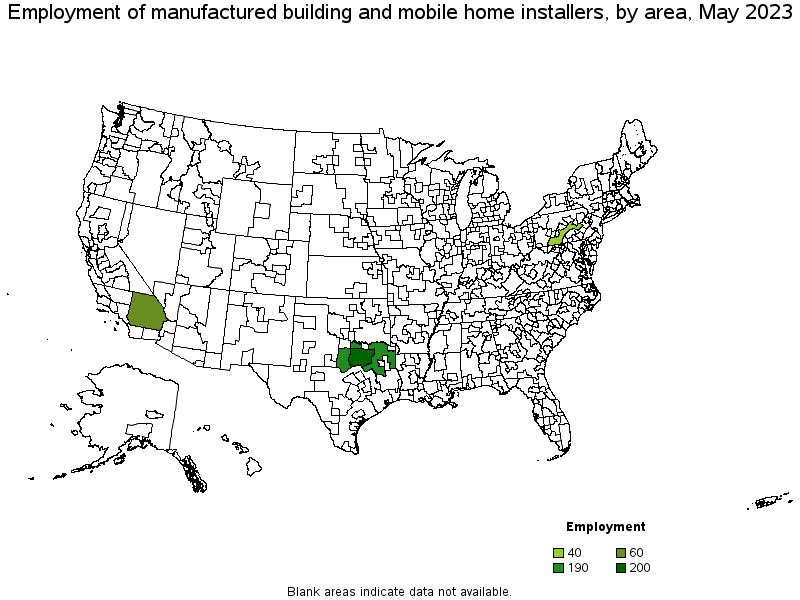 Map of employment of manufactured building and mobile home installers by area, May 2022