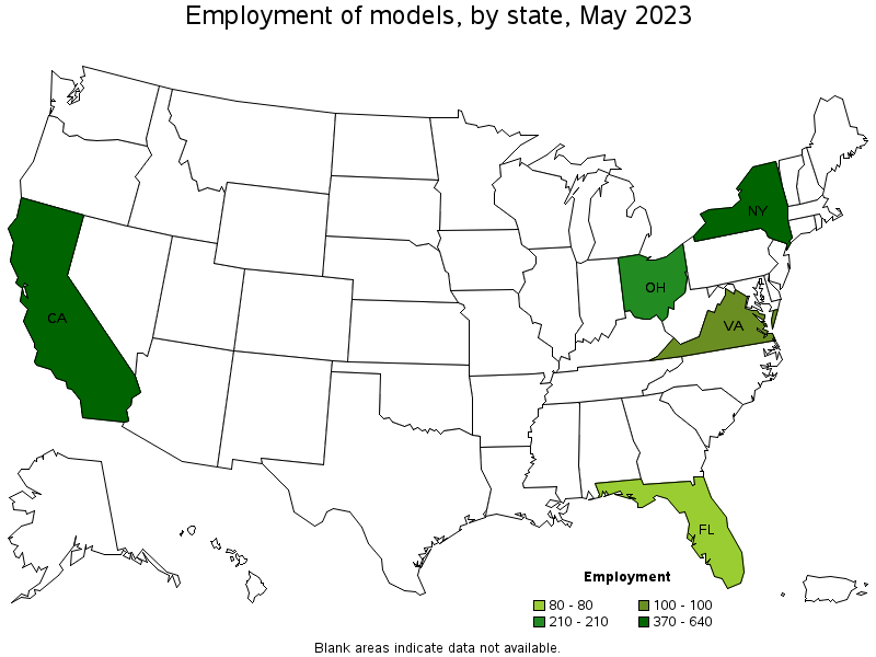 Map of employment of models by state, May 2021