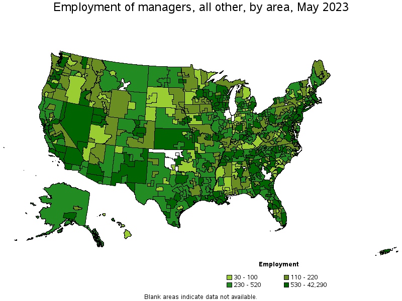 Map of employment of managers, all other by area, May 2022
