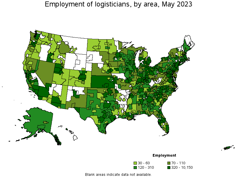 Map of employment of logisticians by area, May 2021