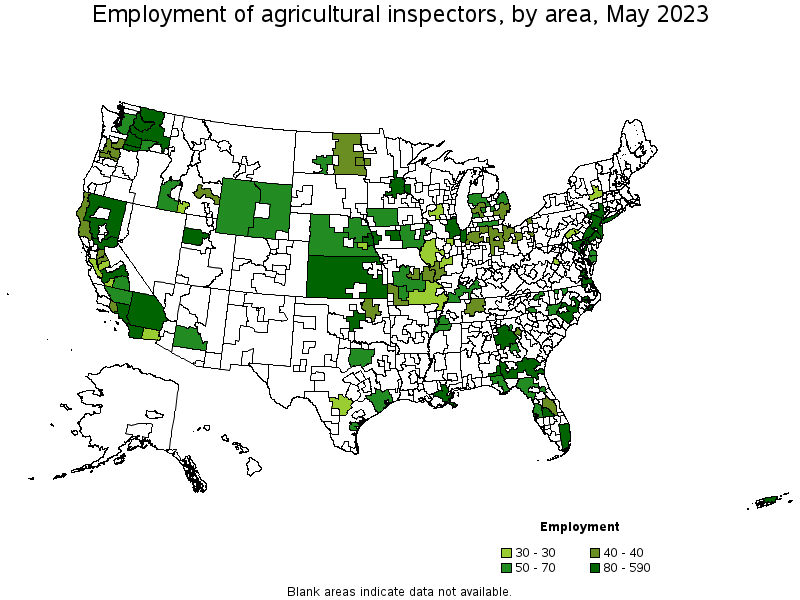 Map of employment of agricultural inspectors by area, May 2022