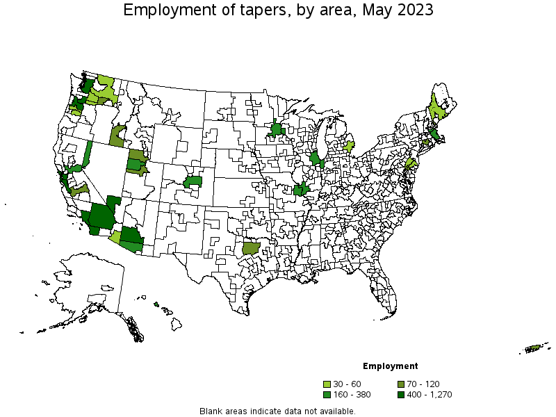 Map of employment of tapers by area, May 2022
