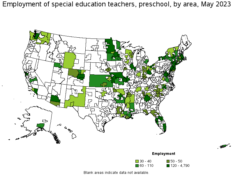 Map of employment of special education teachers, preschool by area, May 2022