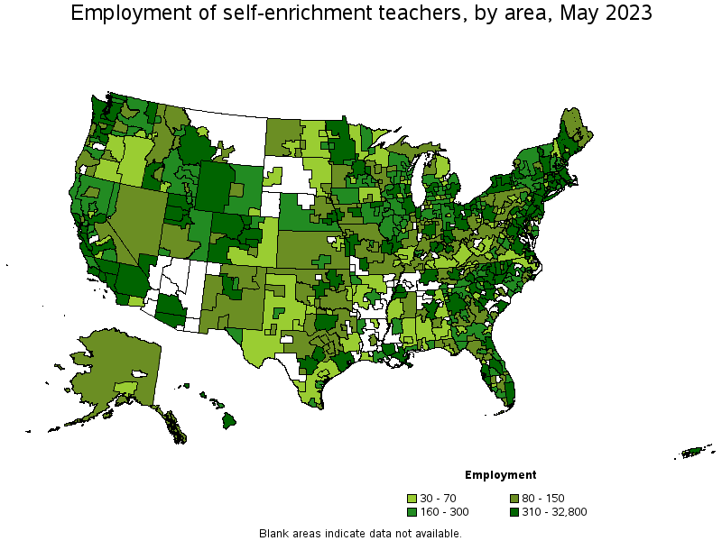 Map of employment of self-enrichment teachers by area, May 2021