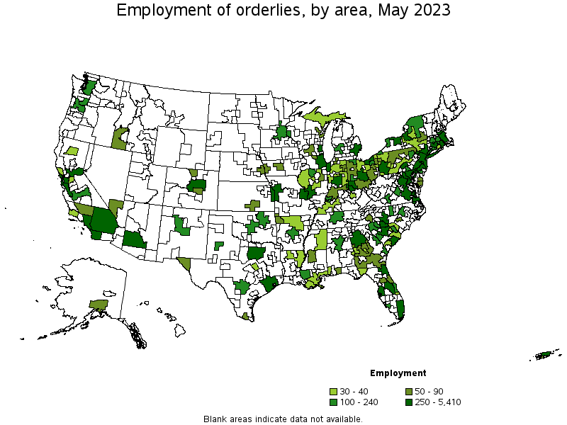 Map of employment of orderlies by area, May 2022