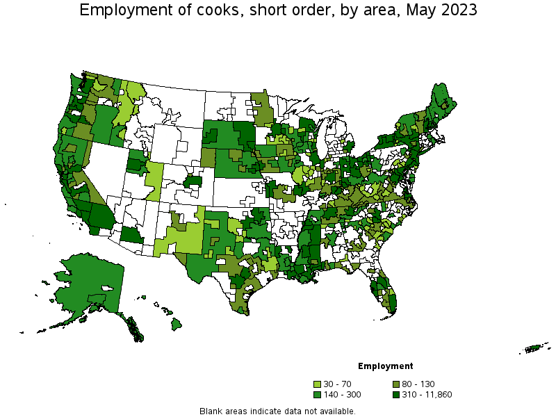 Map of employment of cooks, short order by area, May 2021