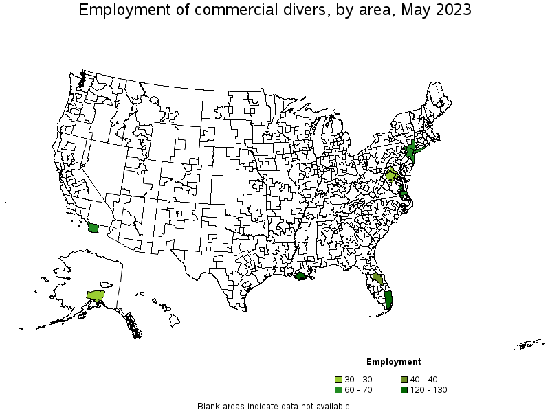 Map of employment of commercial divers by area, May 2022