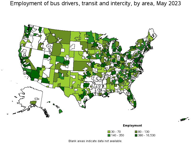 Map of employment of bus drivers, transit and intercity by area, May 2022