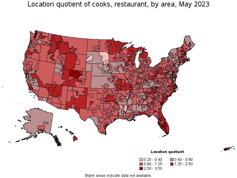 Map of location quotient of cooks, restaurant by area, May 2021